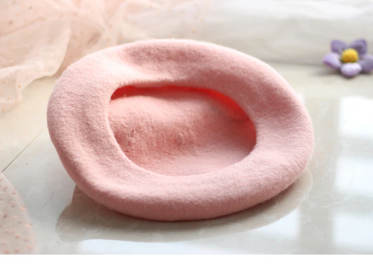 Cute Pink Cat Ears with Purple Flower Beret Hat - Image 3