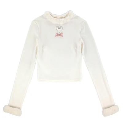 Cute Sexy Pastel White & Pink Fur Plush Sweater Top - Image 3