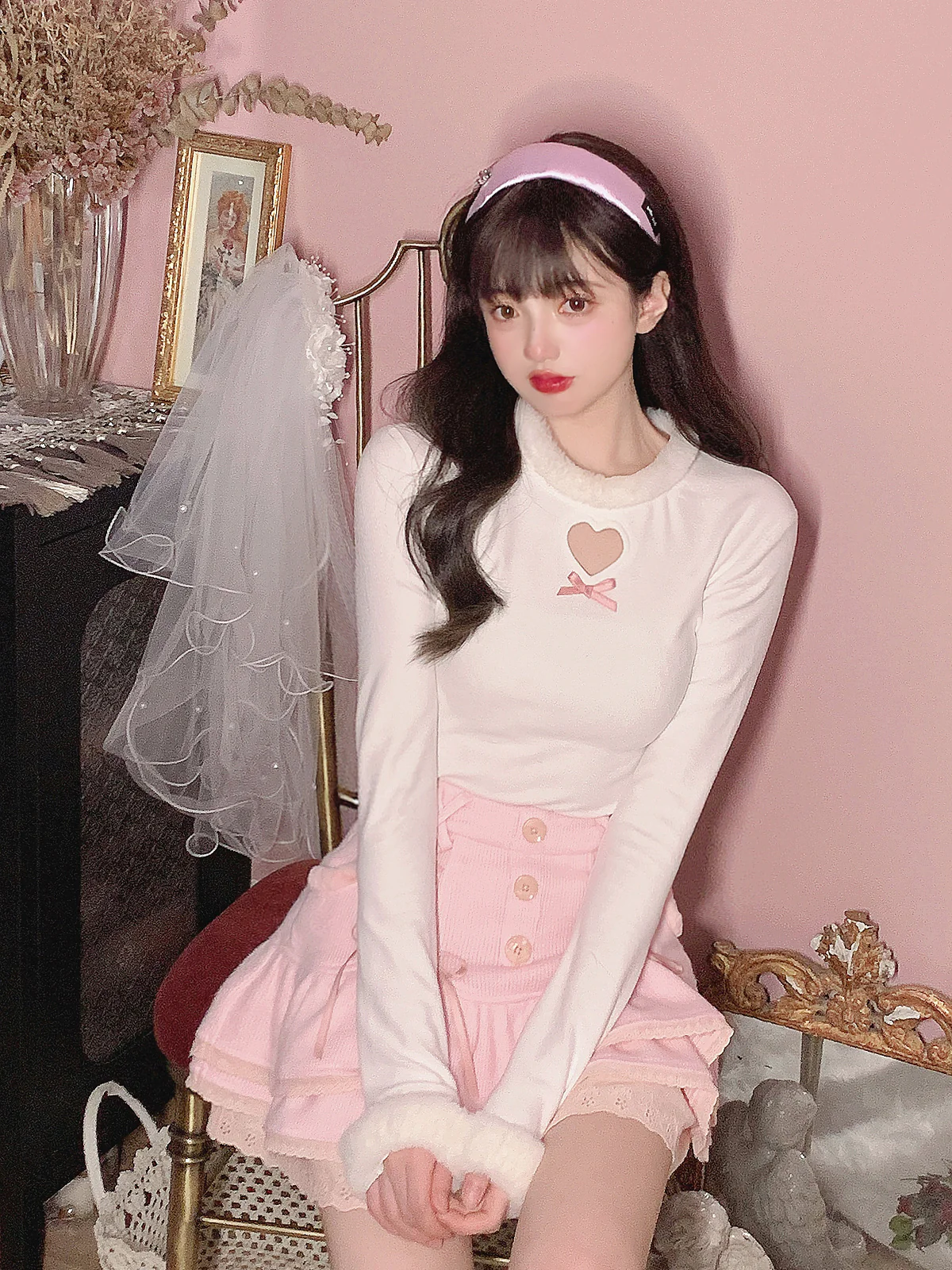 Cute Sexy Pastel White & Pink Fur Plush Sweater Top - Image 7