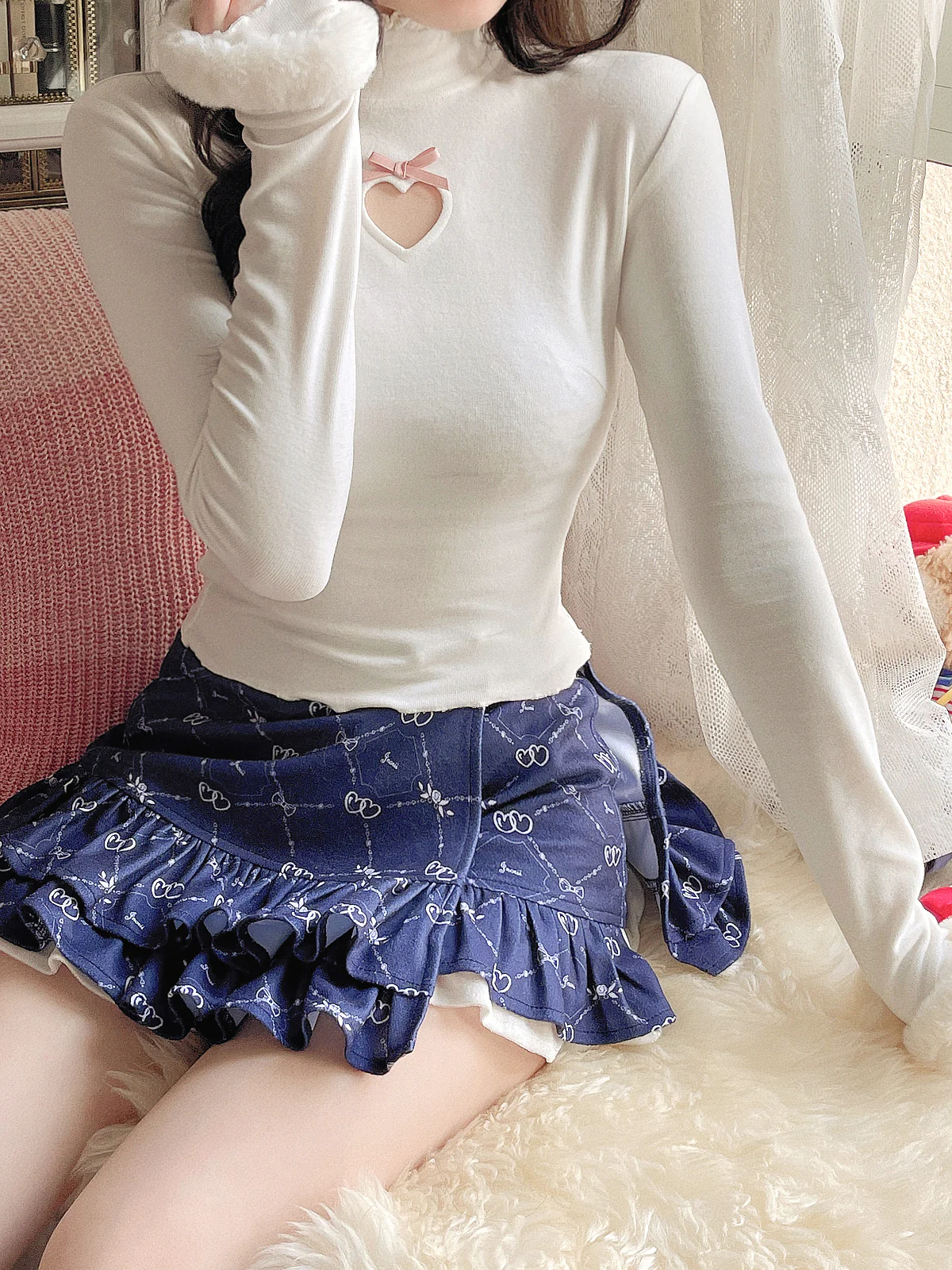 Cute Sexy Pastel White & Pink Fur Plush Sweater Top - Image 8