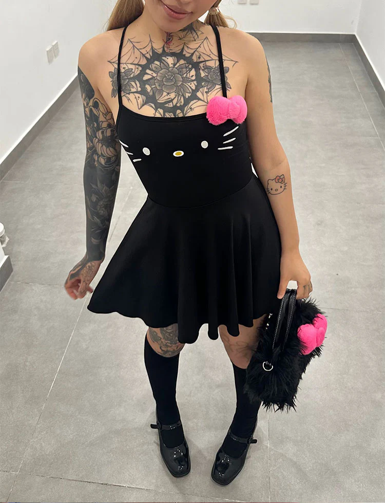 Cute Tasty Kitty Cat White Suspender Dress - Image 7