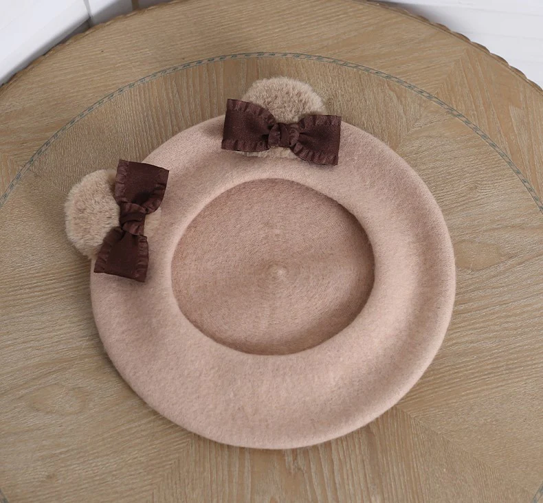 Cute Teddy Bear Ears with Bow Painter Beret Hat - Image 10