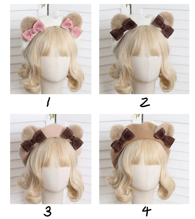 Cute Teddy Bear Ears with Bow Painter Beret Hat - Image 2