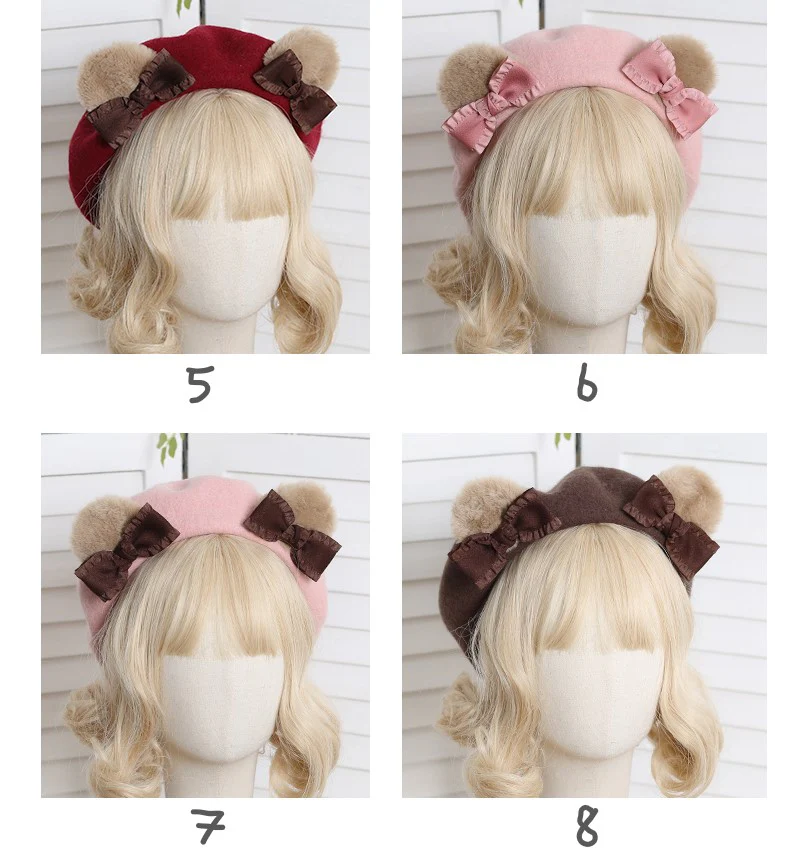 Cute Teddy Bear Ears with Bow Painter Beret Hat - Image 3
