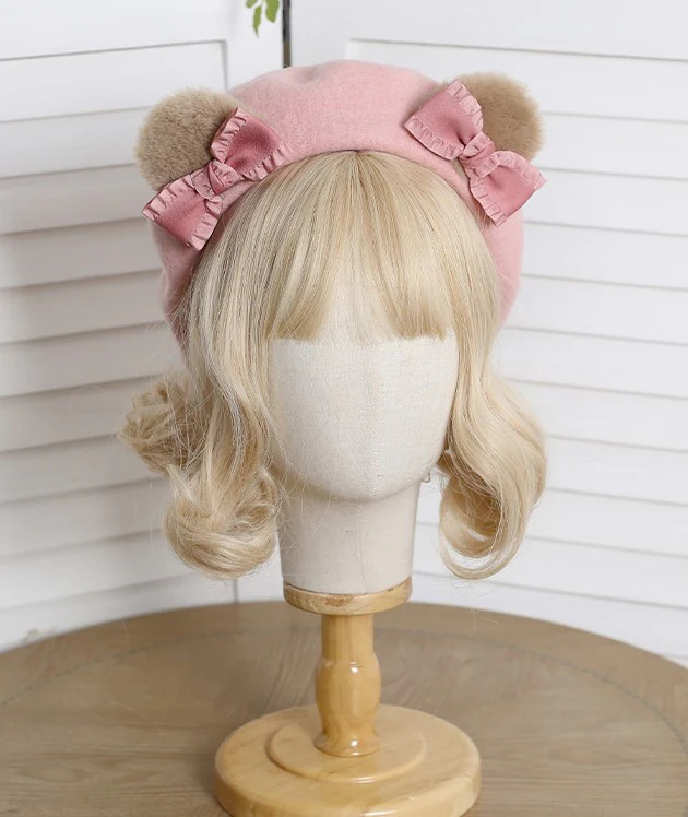 Cute Teddy Bear Ears with Bow Painter Beret Hat - Image 5