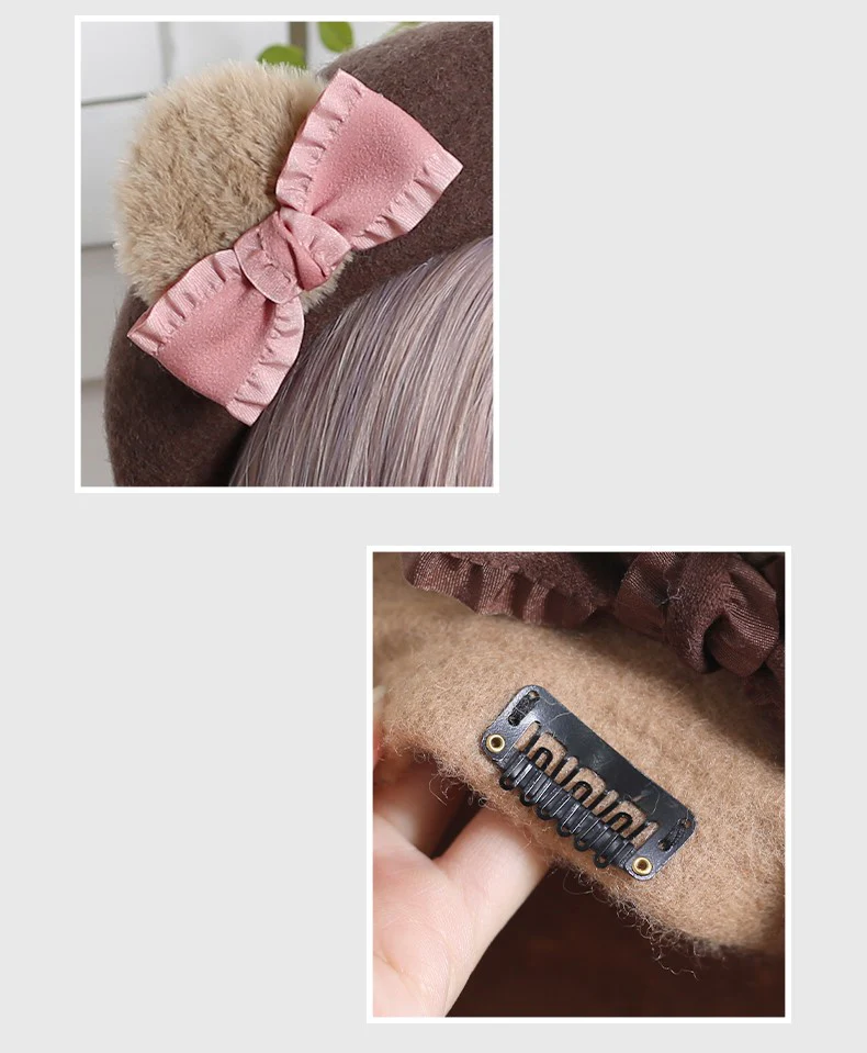 Cute Teddy Bear Ears with Bow Painter Beret Hat - Image 9