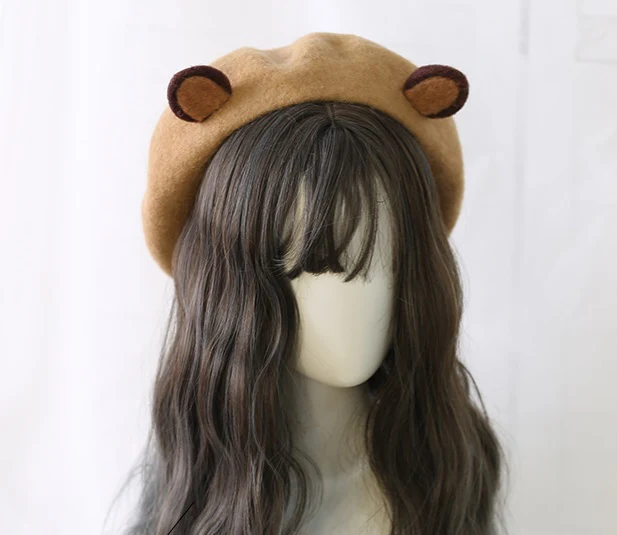 Cute Teddy Bear Ears Wool Beret Hat - Image 3