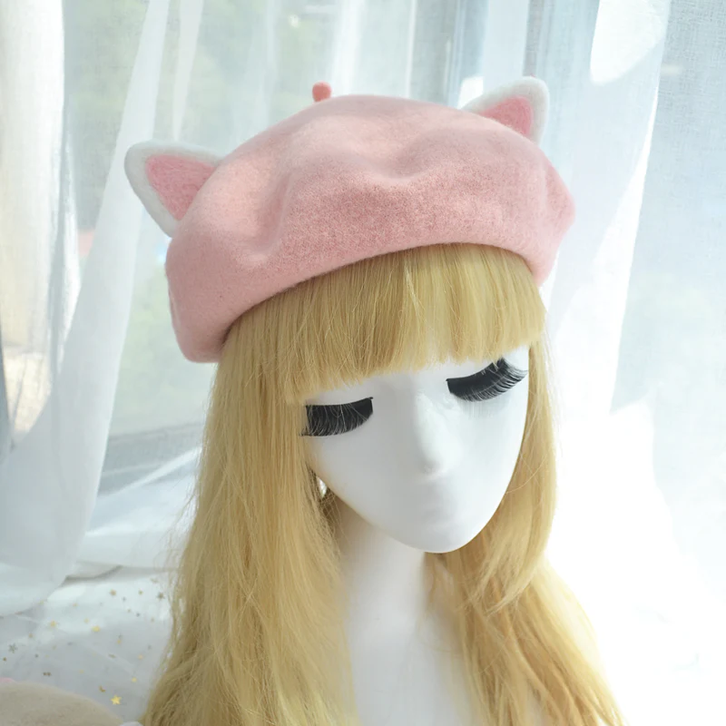 Cute Wool Cat Ears Beret Hat - Image 3