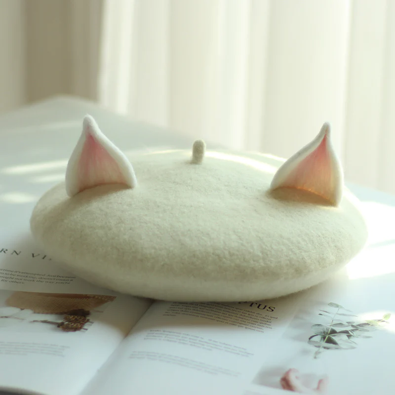 Cute Wool Fox Ears Beret Hat - Image 3