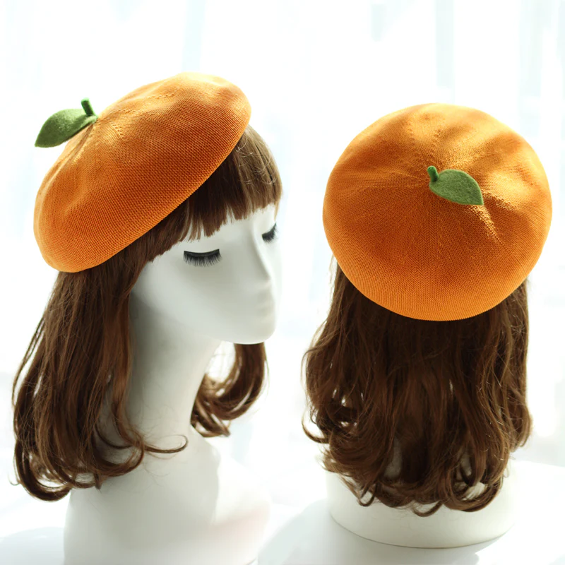 Cute Wool Orange Apple Fruits Beret Hat - Image 6