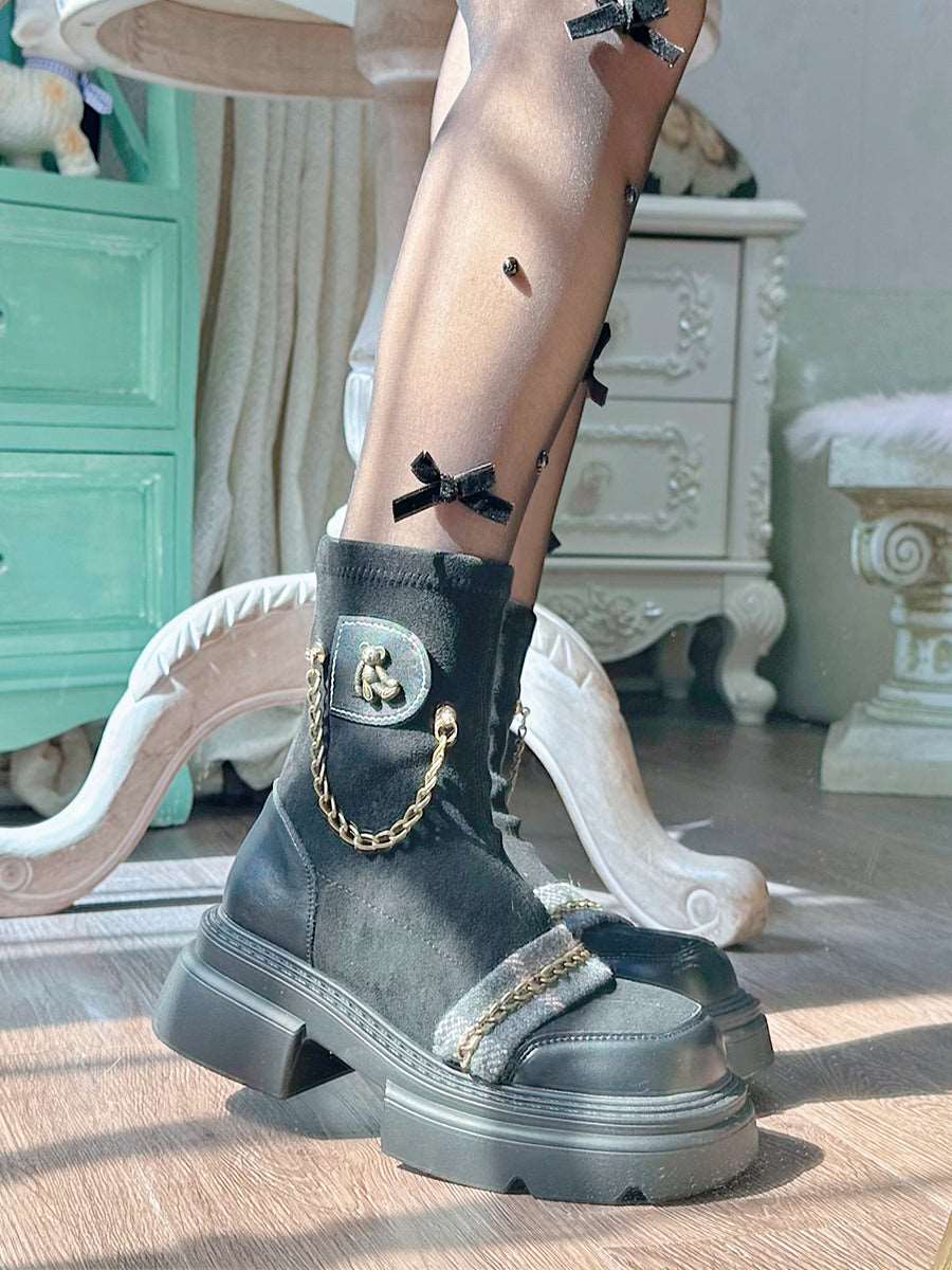 Pinky Dark Academia Winter Chains Black Brown Boots Shoes - Image 3