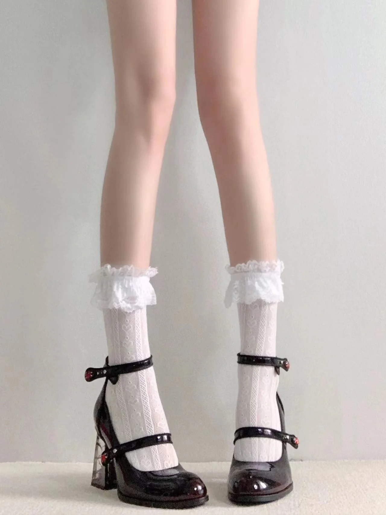 Dark Gothic Ruby Black Red Rose Transparent Glass High Heels Shoes - Image 8