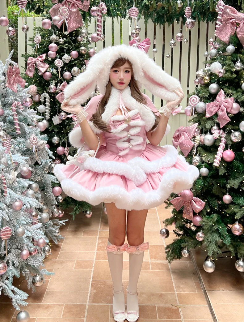 Diamond Sweetheart Pink Angora Rabbit Dress Cape Two Piece Set - Image 4