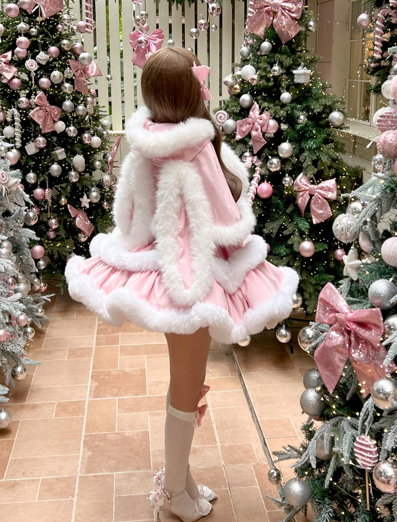 Diamond Sweetheart Pink Angora Rabbit Dress Cape Two Piece Set - Image 5