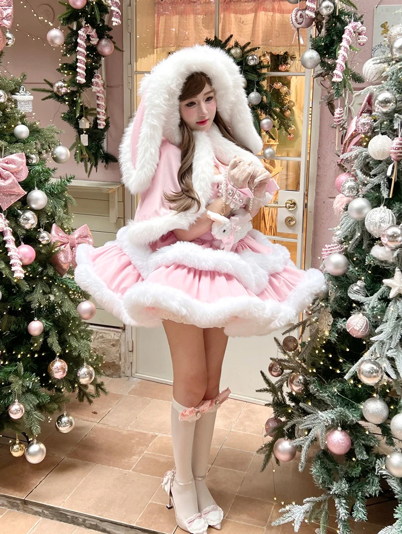 Diamond Sweetheart Pink Angora Rabbit Dress Cape Two Piece Set - Image 6