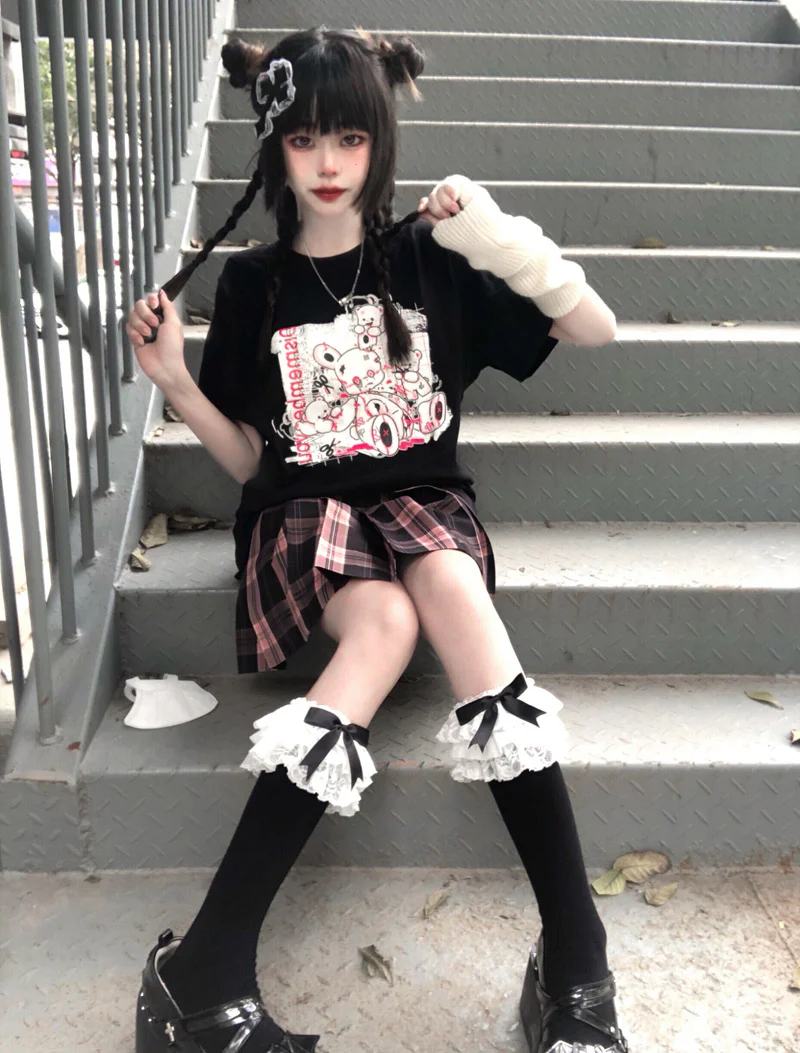 Teddy Bear Black Cotton Short Sleeved Oversize T-shirt - Image 10