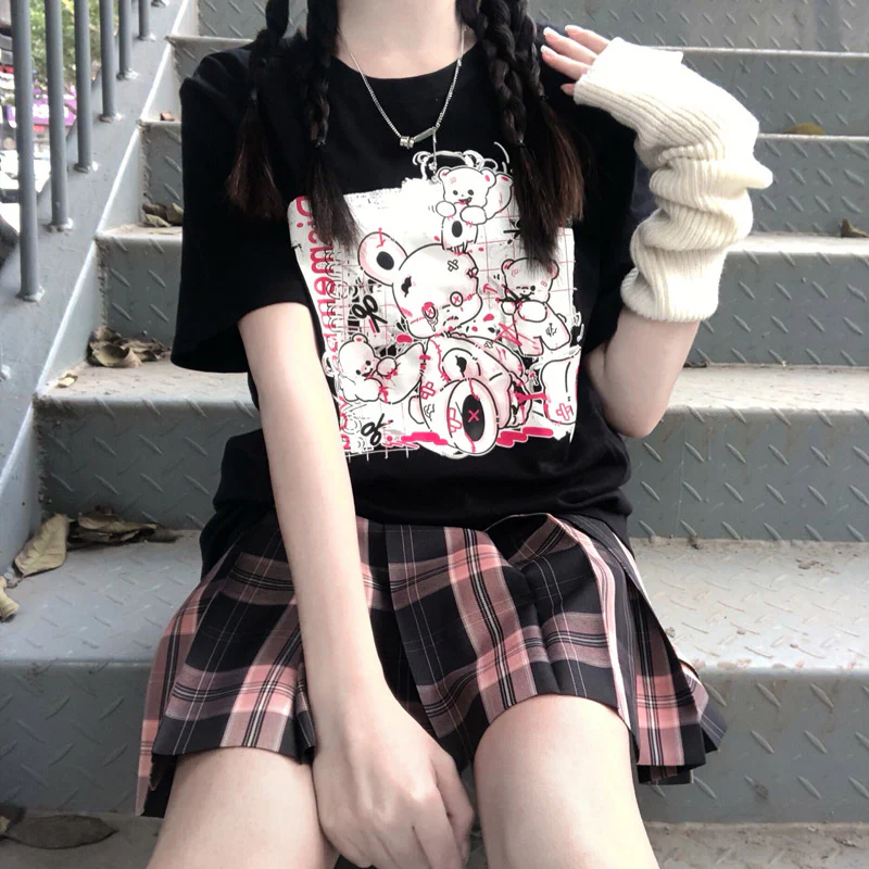 Teddy Bear Black Cotton Short Sleeved Oversize T-shirt - Image 2