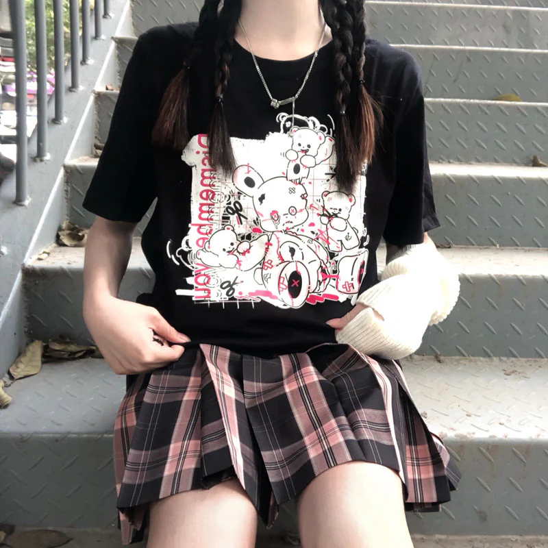 Teddy Bear Black Cotton Short Sleeved Oversize T-shirt - Image 4