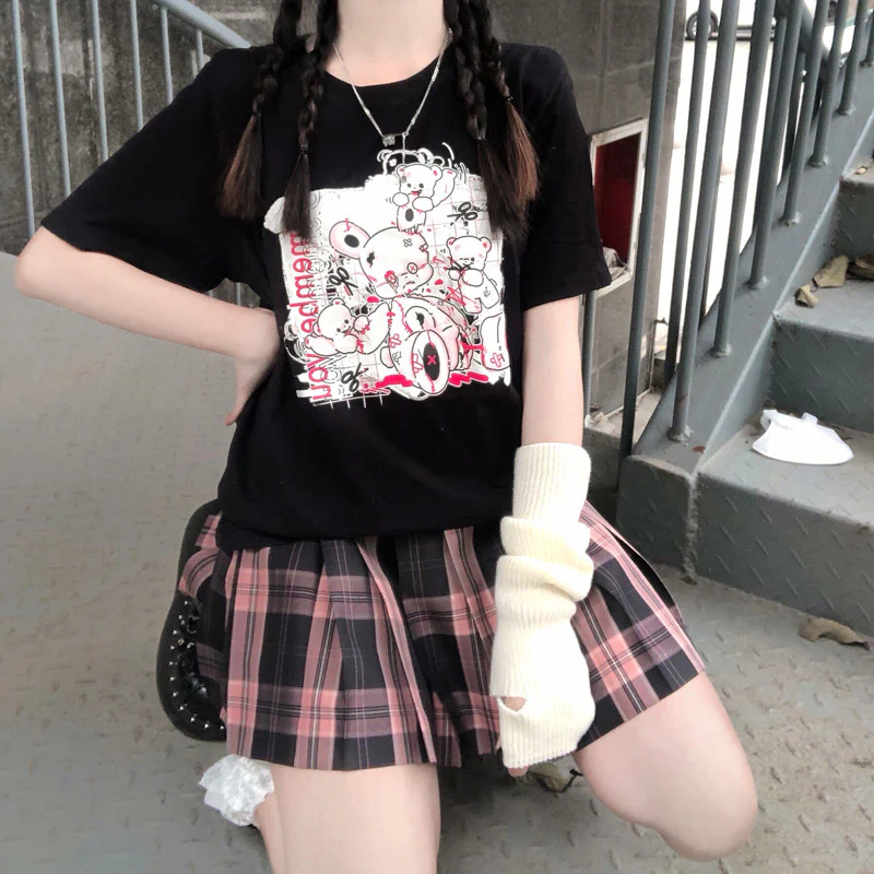 Teddy Bear Black Cotton Short Sleeved Oversize T-shirt - Image 5