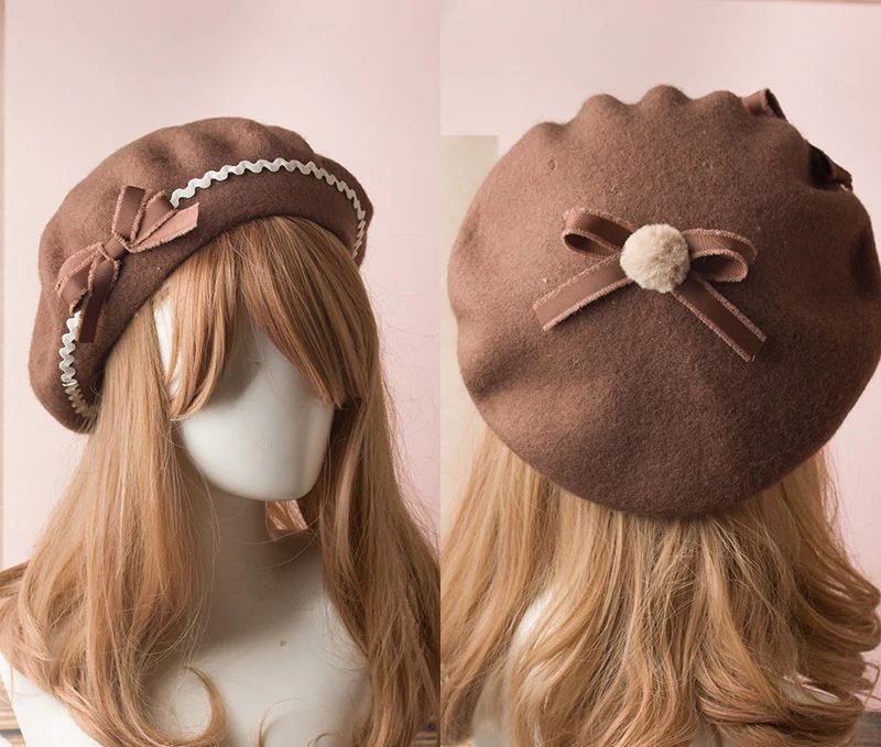 Doll Bow Autumn Plaid Beret Hat - Image 6