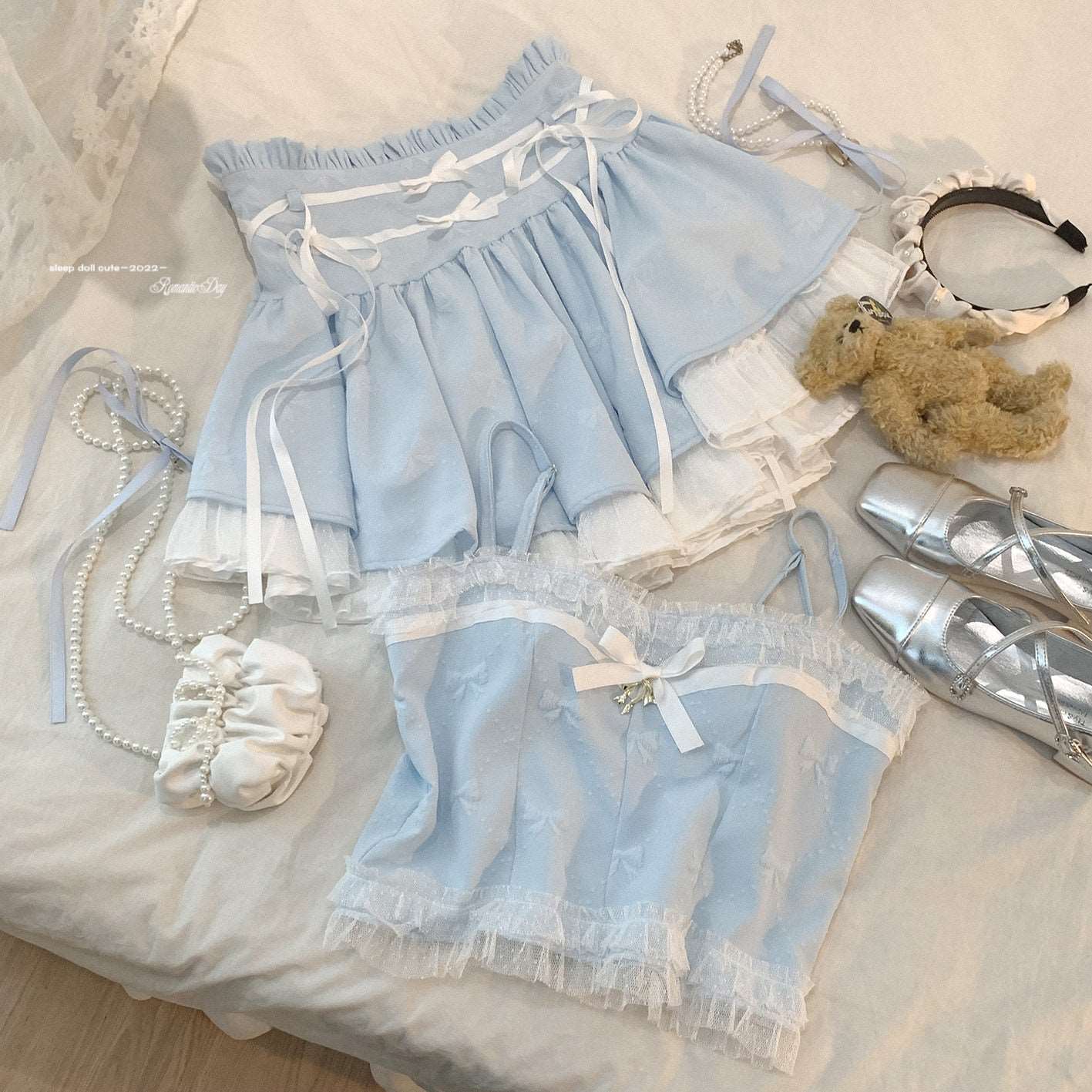 Dormir Doll Balletcore Sweet Coquette Pastel Soft Girl Purple Pink Blue Green Camisole & Skirt Two Piece Set - Image 4