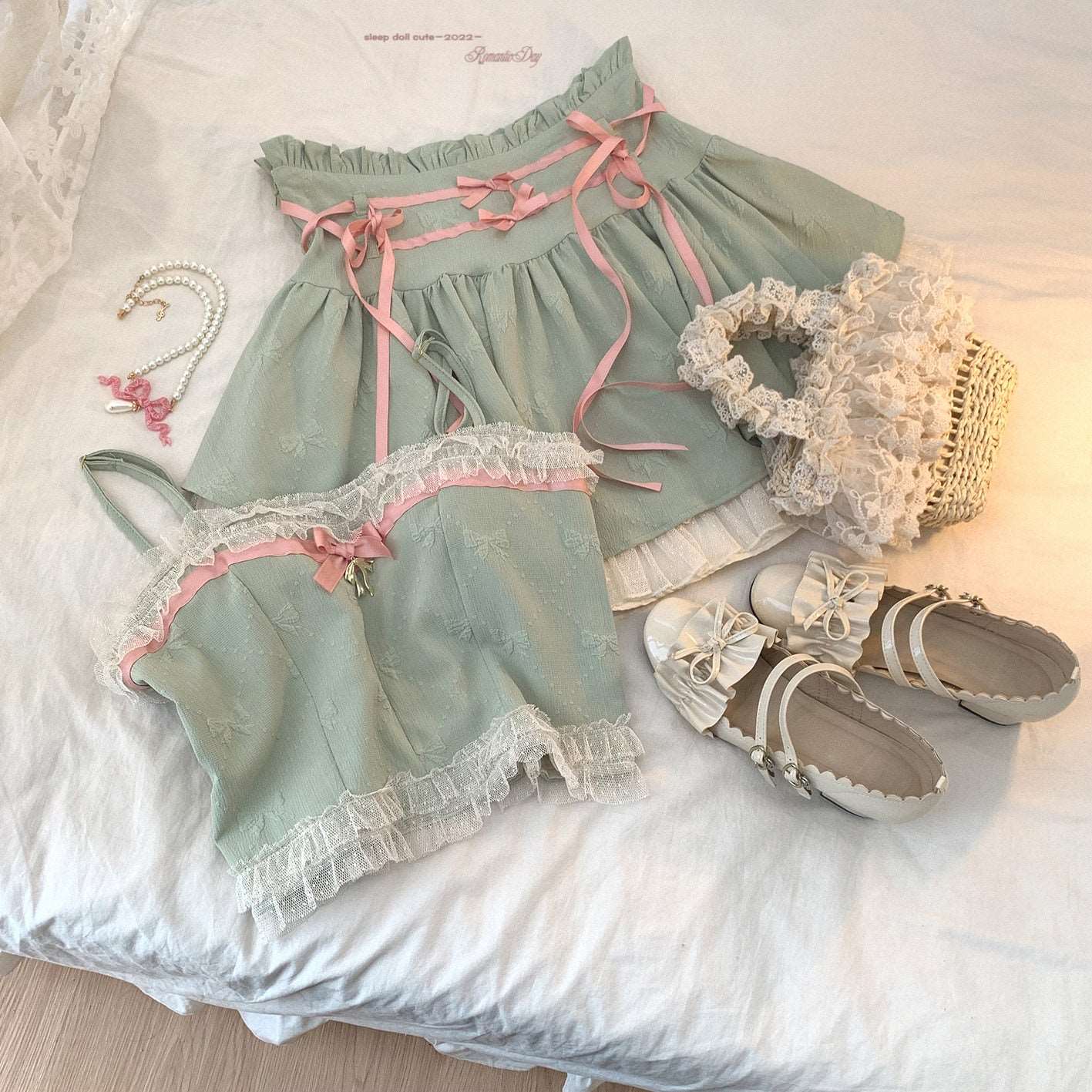 Dormir Doll Balletcore Sweet Coquette Pastel Soft Girl Purple Pink Blue Green Camisole & Skirt Two Piece Set - Image 6