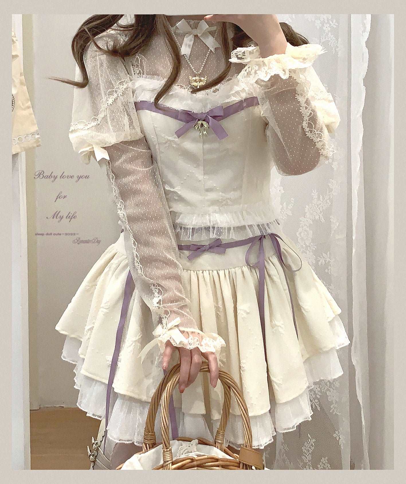Dormir Doll Balletcore Sweet Coquette Pastel Soft Girl Purple Pink Blue Green Camisole & Skirt Two Piece Set - Image 9