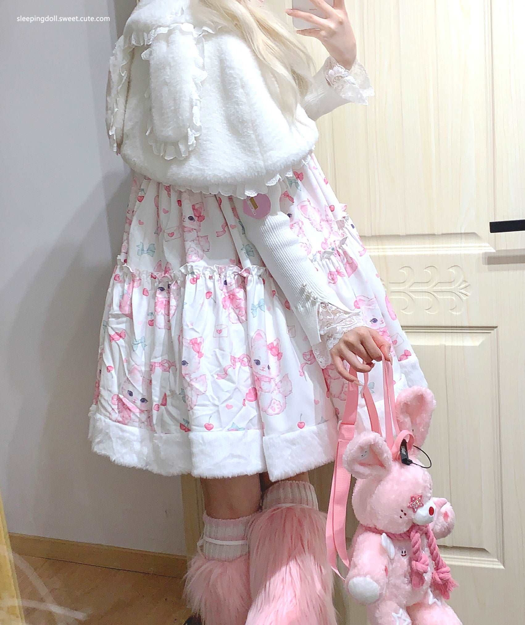 Dormir Doll Black & White Snow Rabbit Ears Plush Little Jacket Cape - Image 4