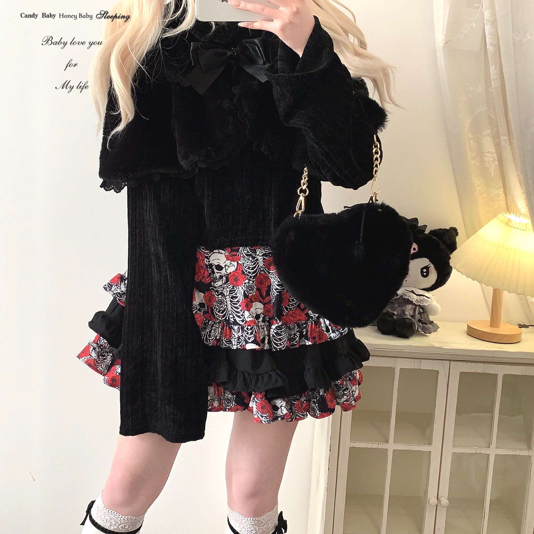 Dormir Doll Black & White Snow Rabbit Ears Plush Little Jacket Cape - Image 5