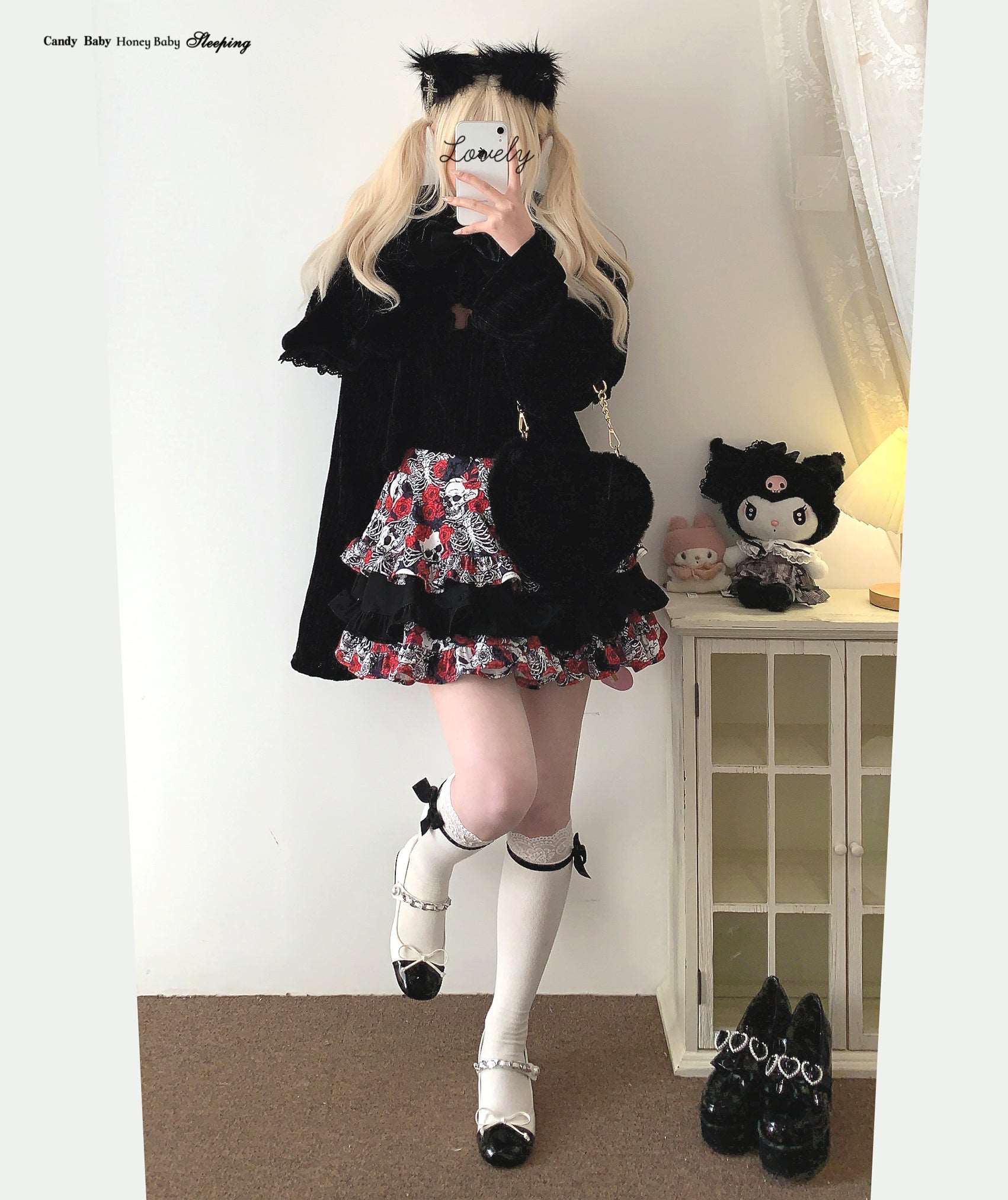 Dormir Doll Black & White Snow Rabbit Ears Plush Little Jacket Cape - Image 6