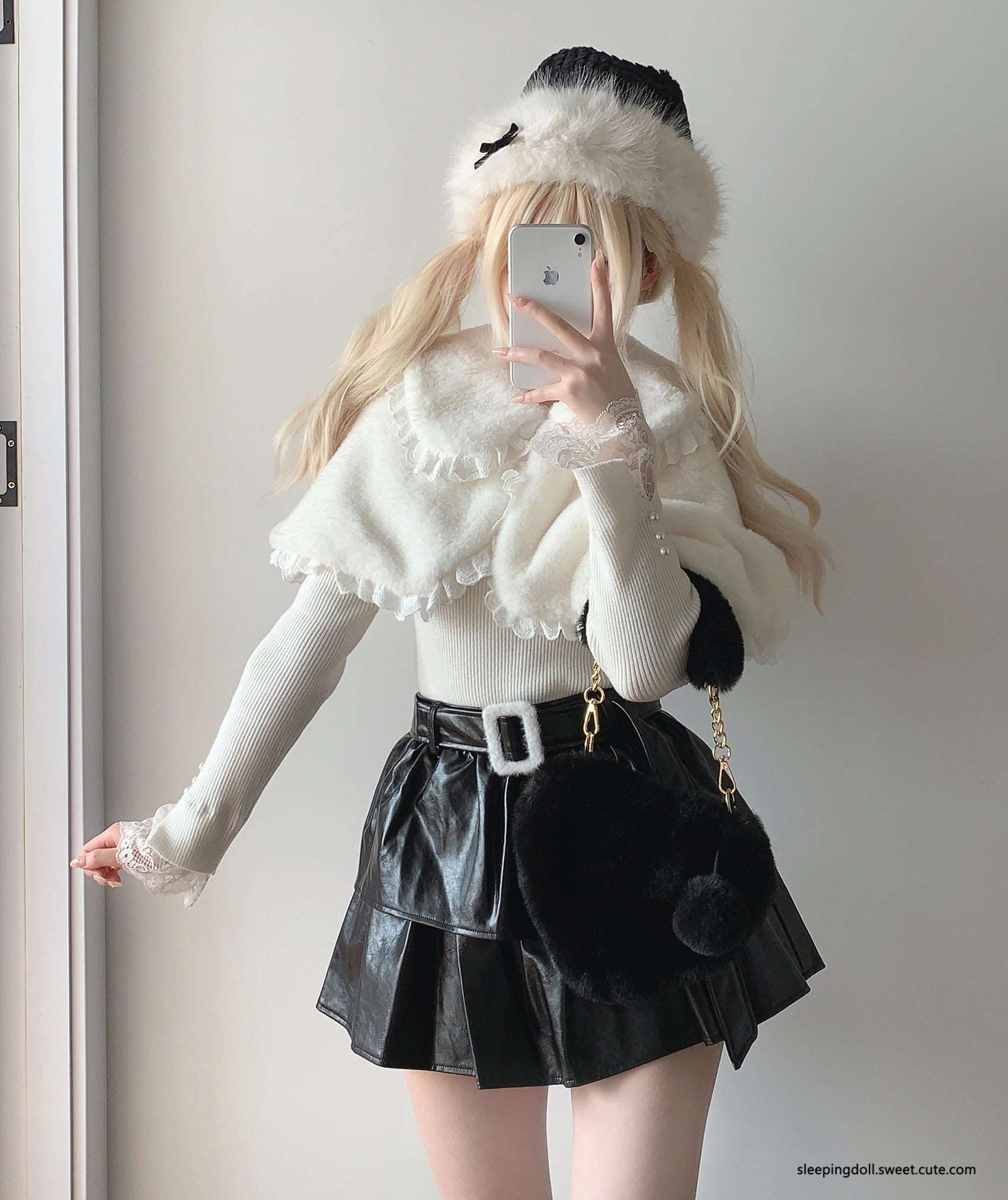 Dormir Doll Black & White Snow Rabbit Ears Plush Little Jacket Cape - Image 8