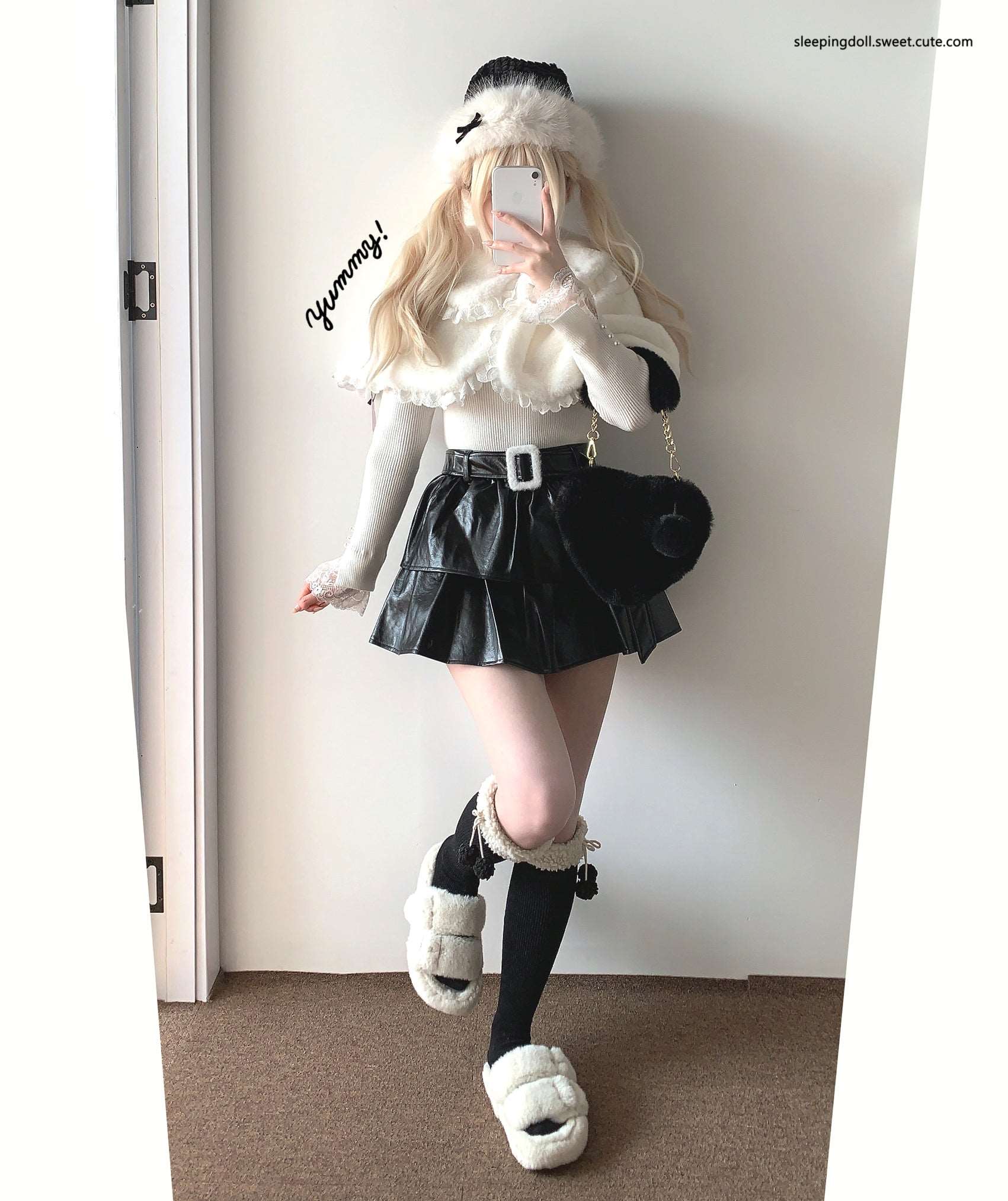Dormir Doll Black & White Snow Rabbit Ears Plush Little Jacket Cape - Image 9