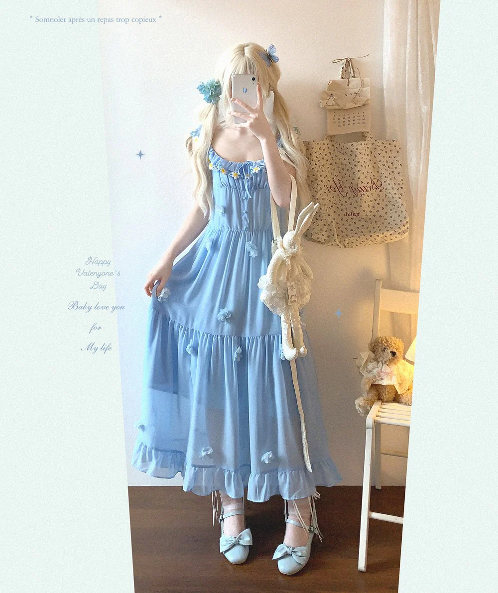 Dormir Doll Fresh Daisy Blue Chiffon Maxi Sundress - Image 4