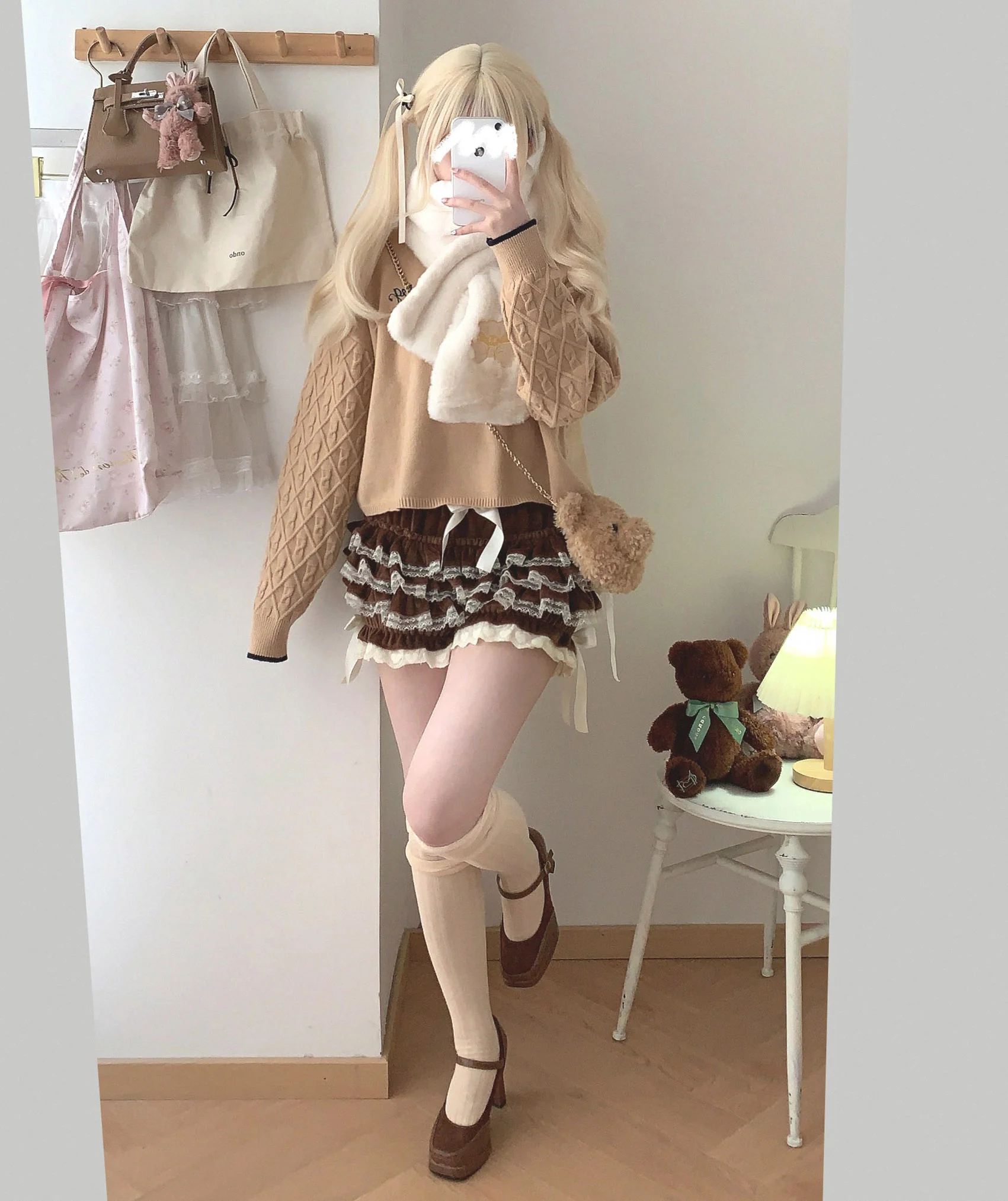 Dormir Doll Lolita Winter Velvet Lace Ruffled Black Brown Cream Bloomers Shorts - Image 11