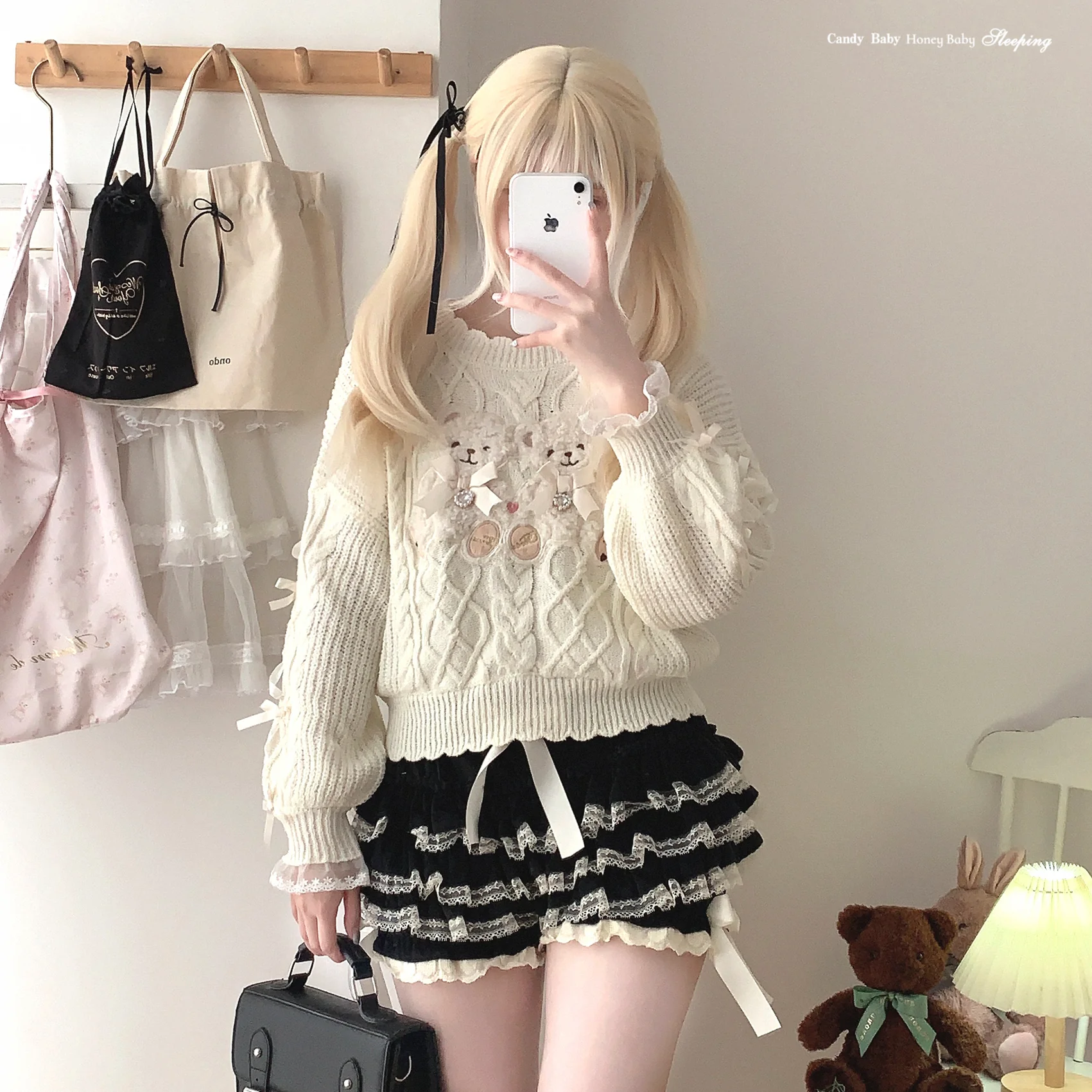 Dormir Doll Lolita Winter Velvet Lace Ruffled Black Brown Cream Bloomers Shorts - Image 8