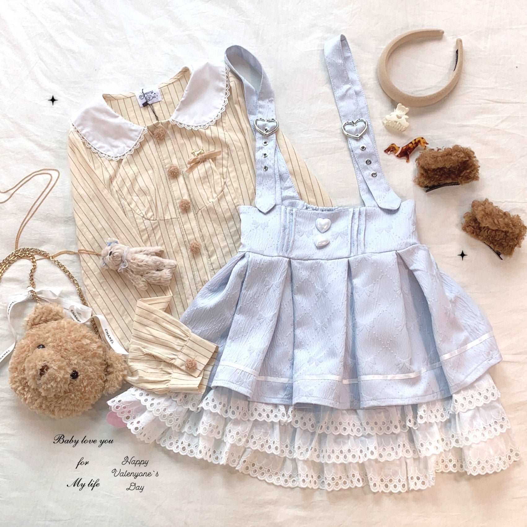 Dormir Doll Love Heart Buttons Black Pink Blue Lace Ruffled Suspender Skirt - Image 6