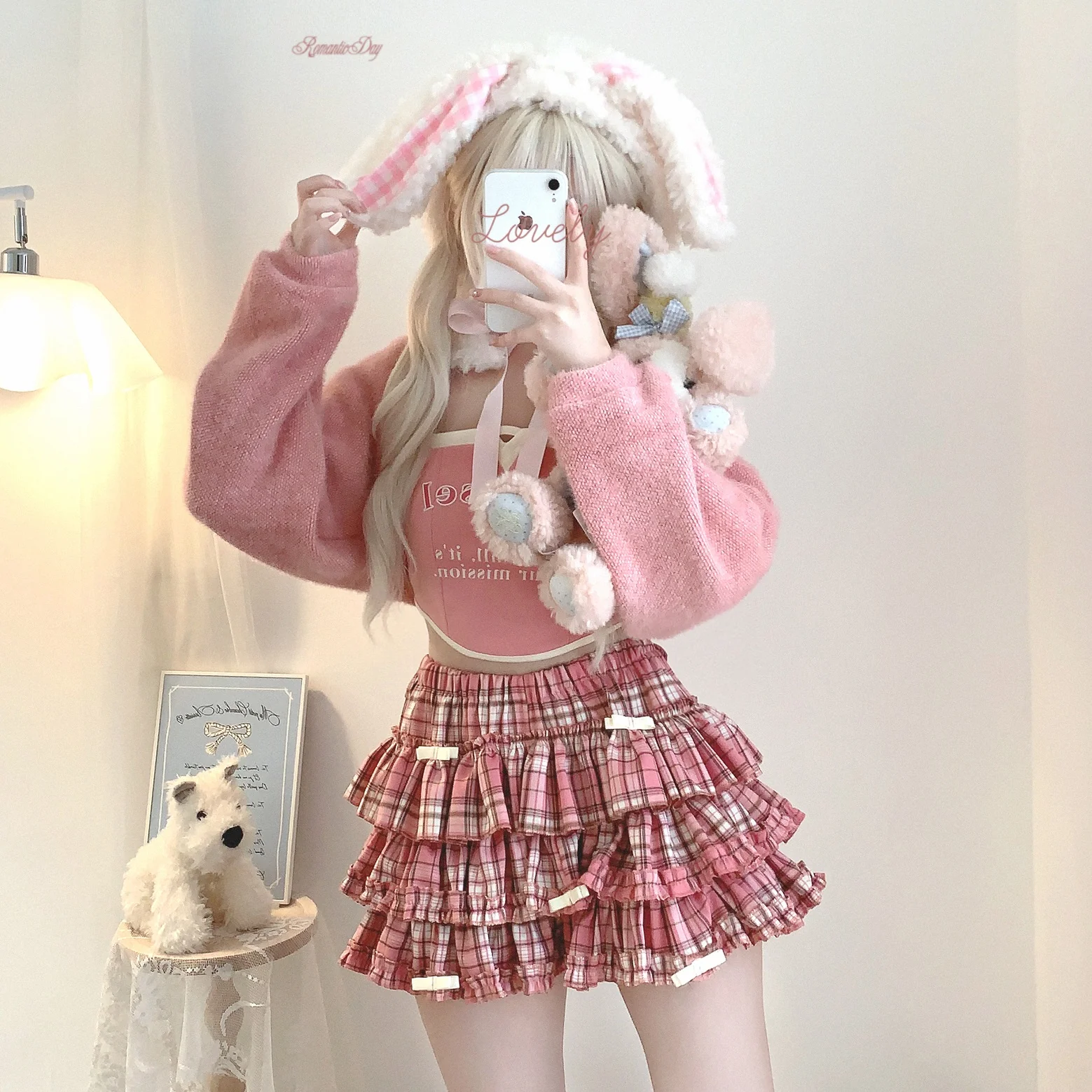 Dormir Doll Plaid Cake Pink Black Brown Short Skirt - Image 6