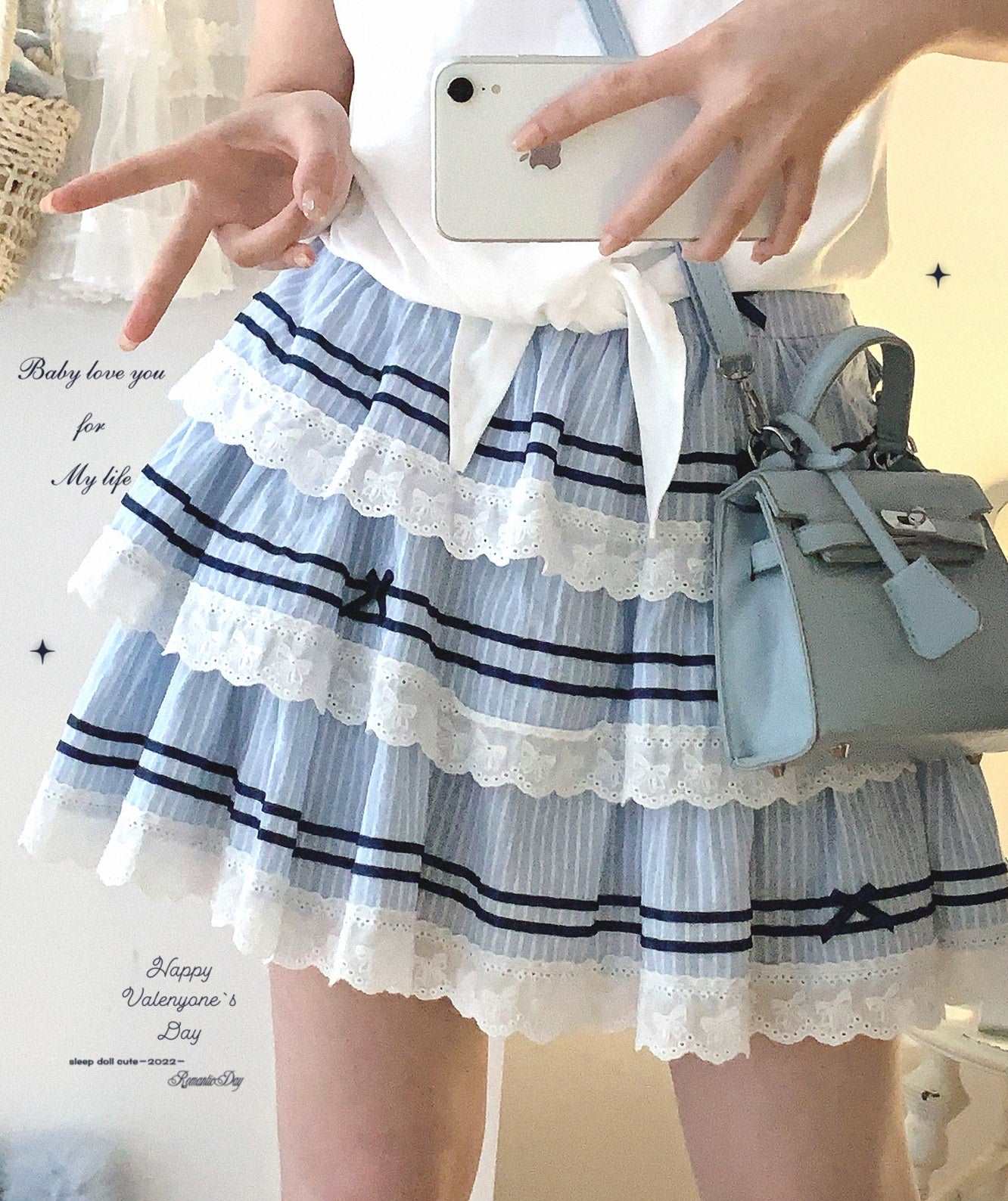 Dormir Doll Sail Ribbon Blue Black Lace Ruffle Short Cake Skirt - Image 2