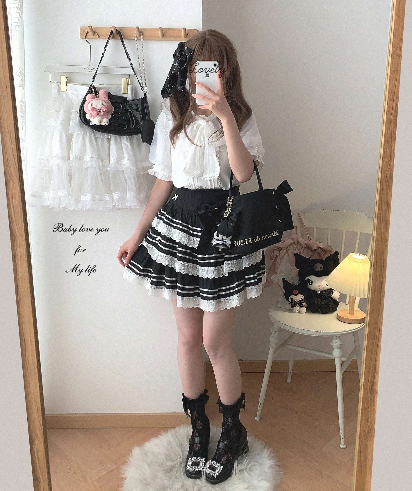 Dormir Doll Sail Ribbon Blue Black Lace Ruffle Short Cake Skirt - Image 7