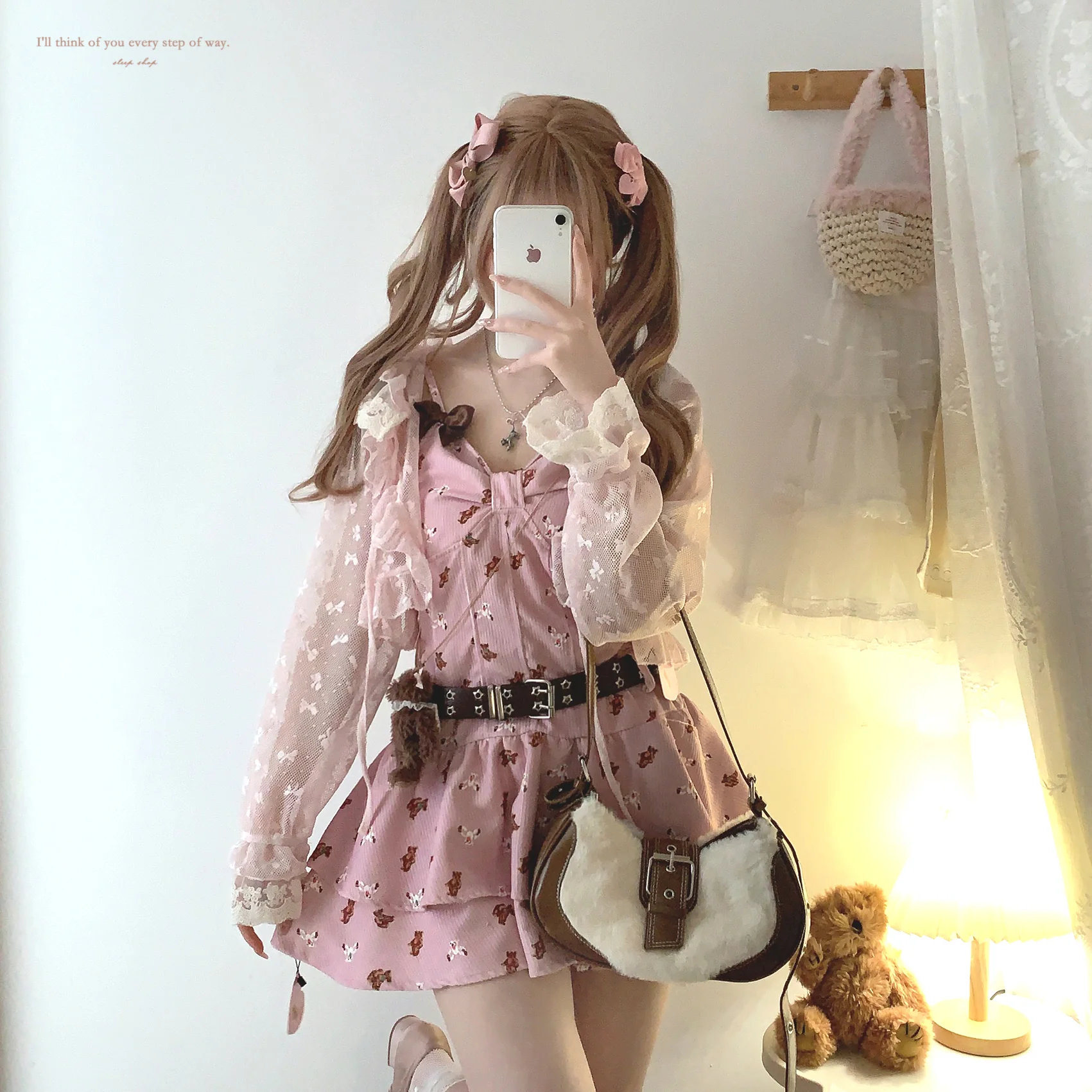 Dormir Doll Sweet Bow Mesh Sheer White Pink Cream Cardigan - Image 6
