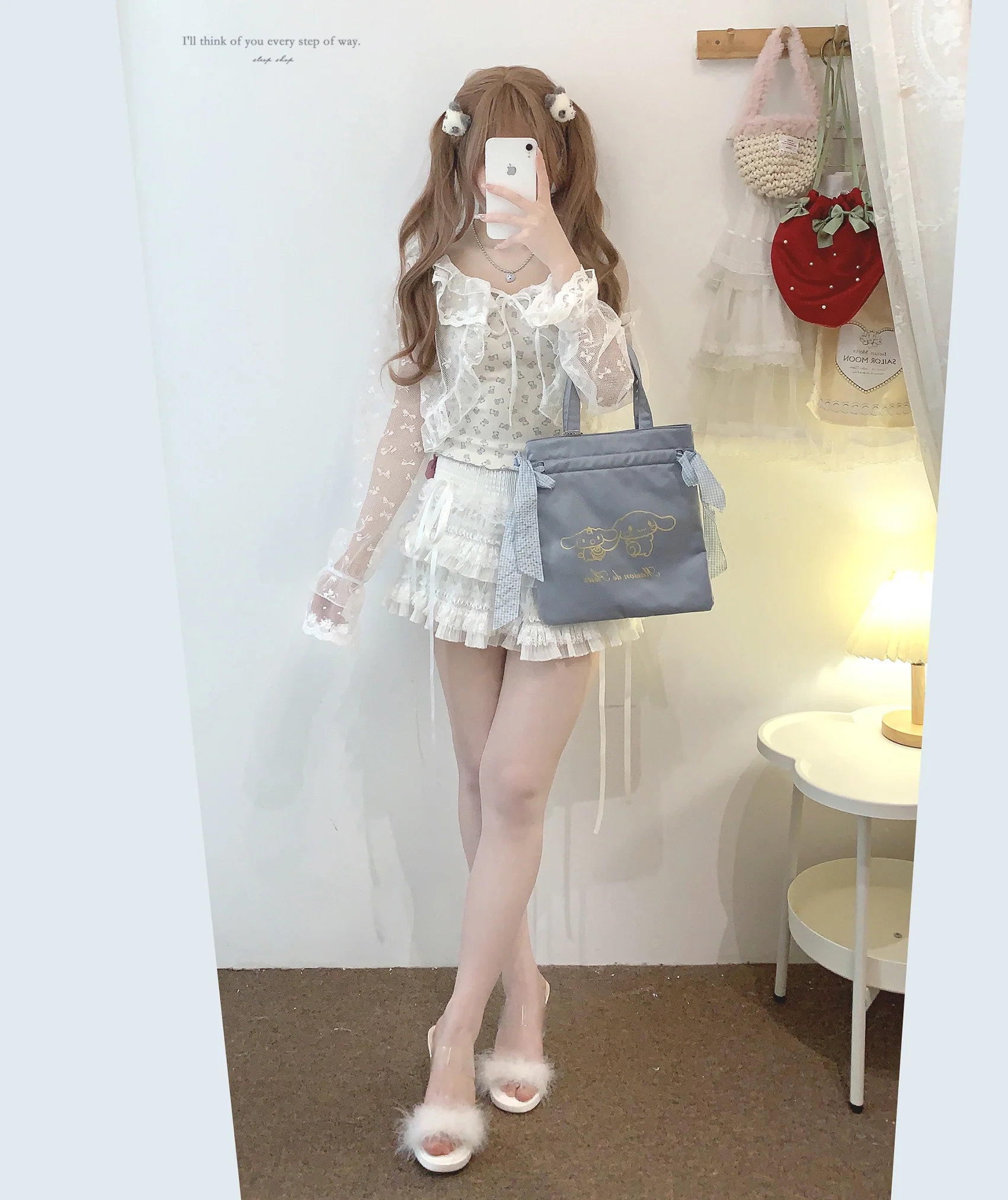 Dormir Doll Sweet Bow Mesh Sheer White Pink Cream Cardigan - Image 9