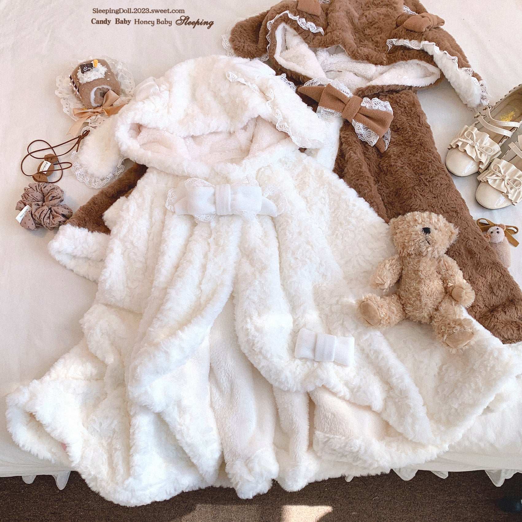Dormir Doll Sweet Bunny Pink Brown White Rabbit Ears Hooded Cape - Image 2