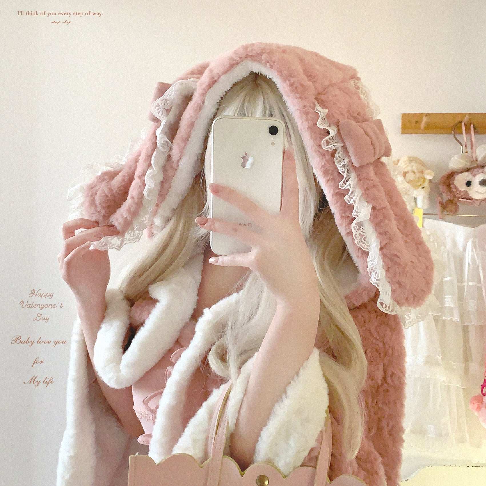 Dormir Doll Sweet Bunny Pink Brown White Rabbit Ears Hooded Cape - Image 4