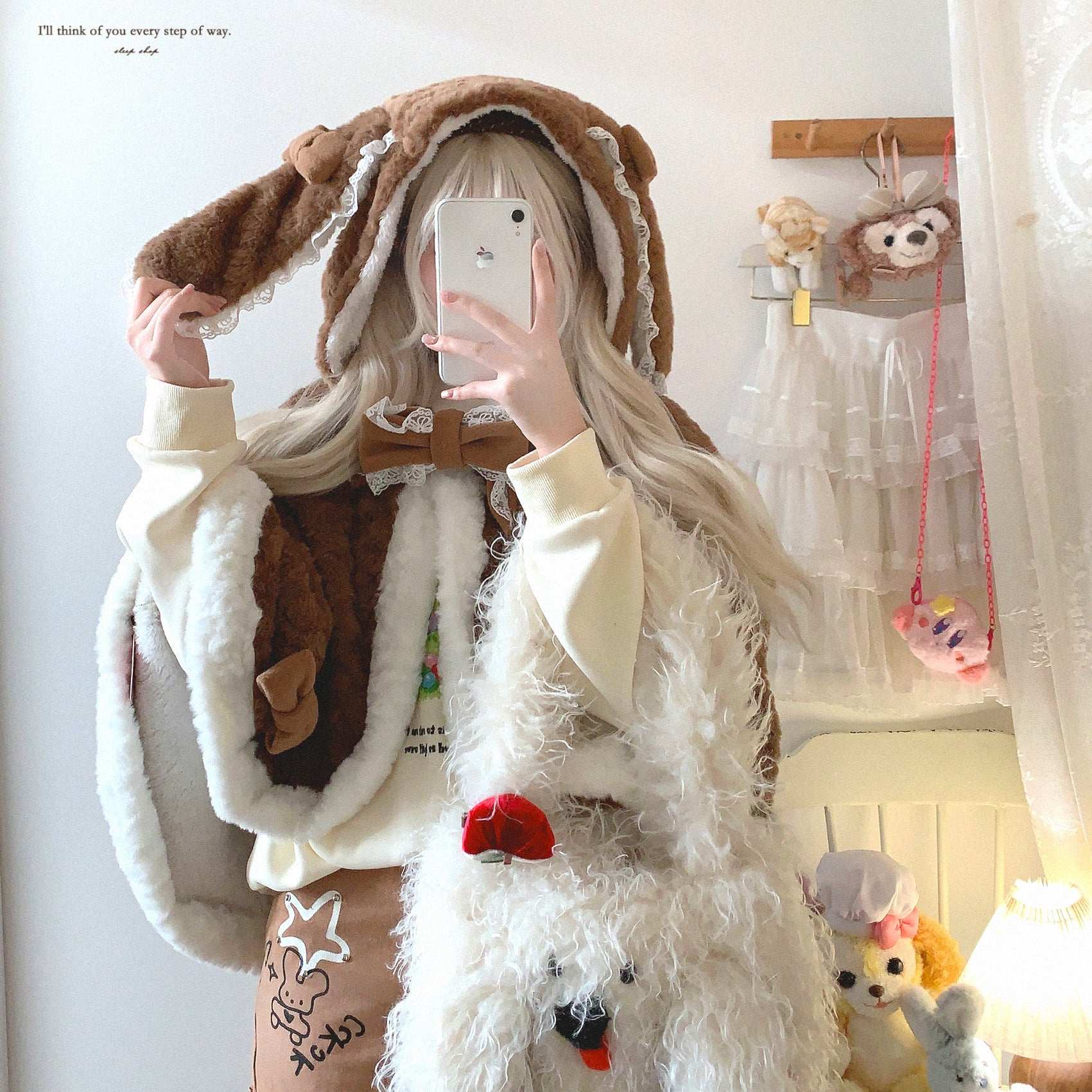 Dormir Doll Sweet Bunny Pink Brown White Rabbit Ears Hooded Cape - Image 7