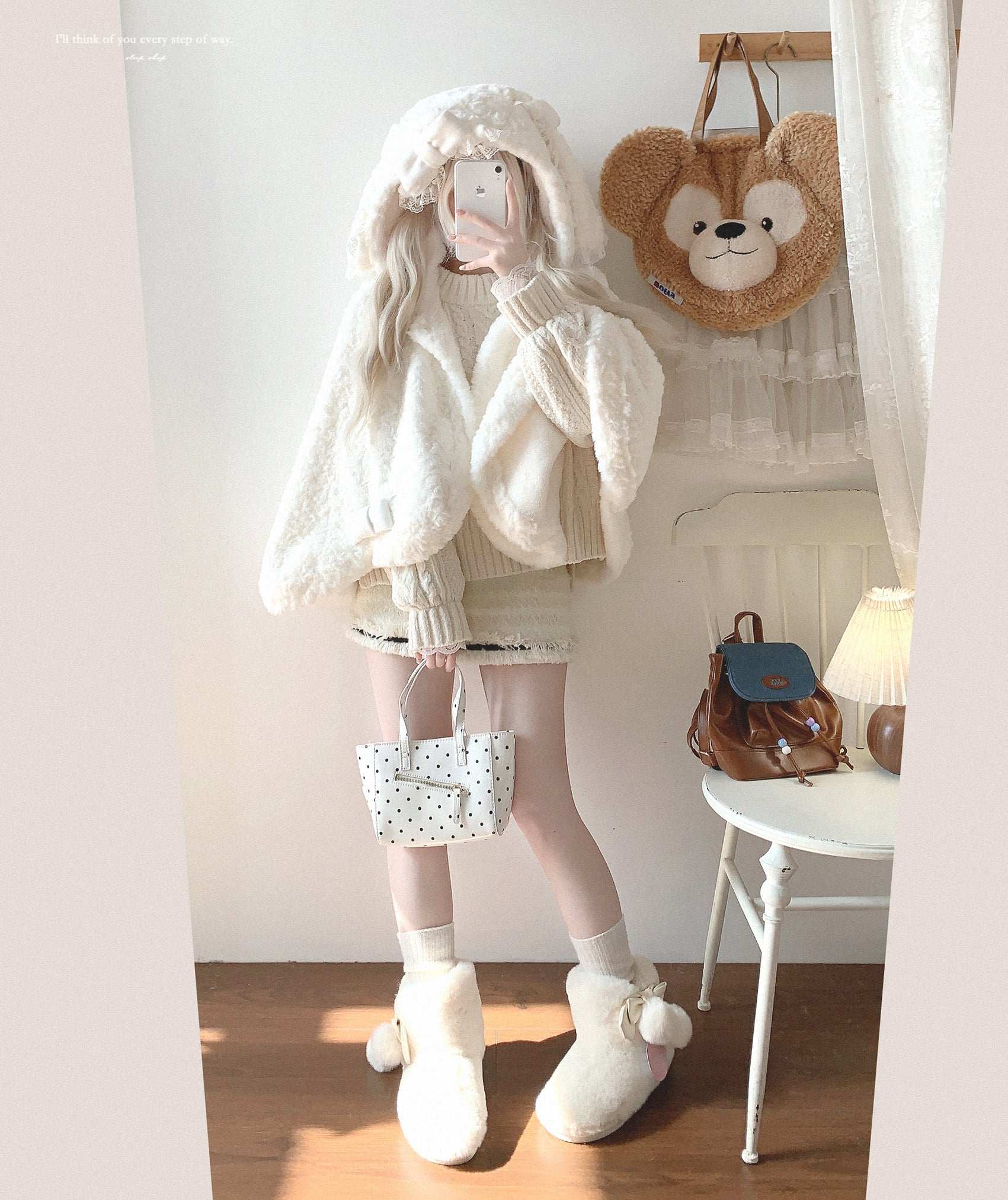 Dormir Doll Sweet Bunny Pink Brown White Rabbit Ears Hooded Cape - Image 9