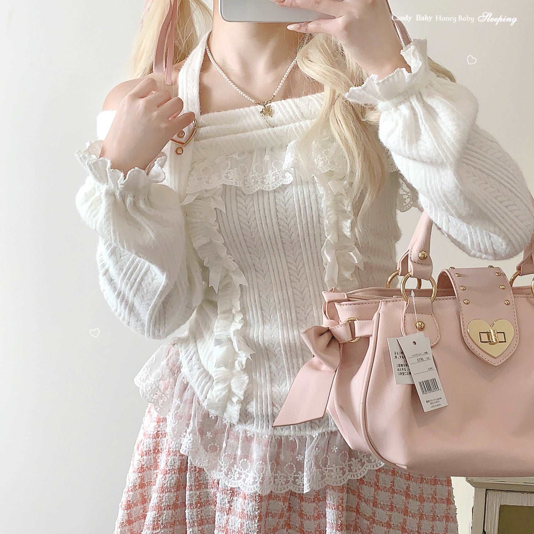 Dormir Doll Sweet Off Shoulder Halter Neck Soft Lace Sweater - Image 5