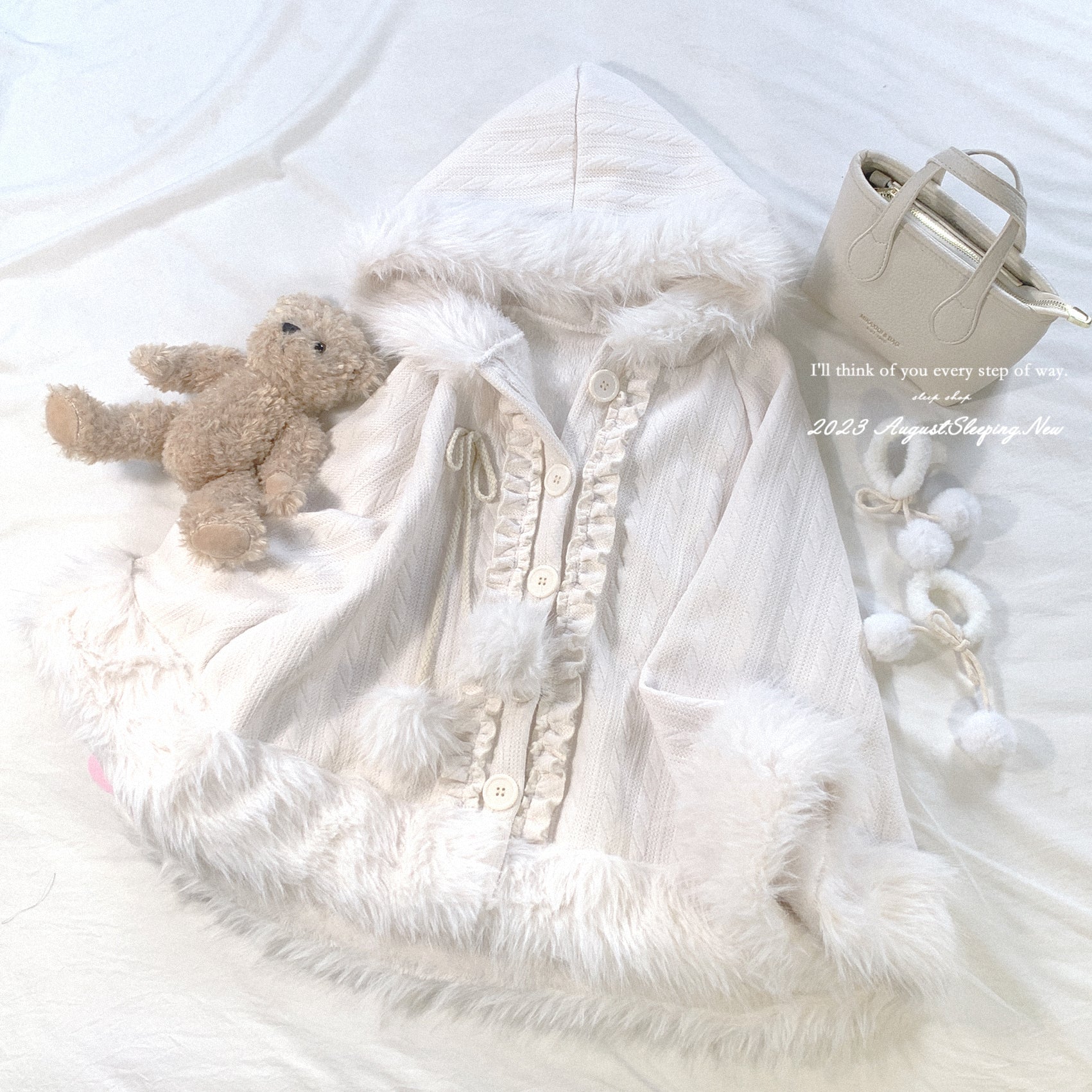 Dormir Doll Sweet Tea Brown Gray White Beige Fur Cape - Image 5