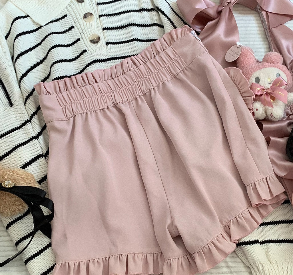 Dormir Doll Vintage Buckle Heart Love High Waist Pink Black Two Tone Shorts - Image 7