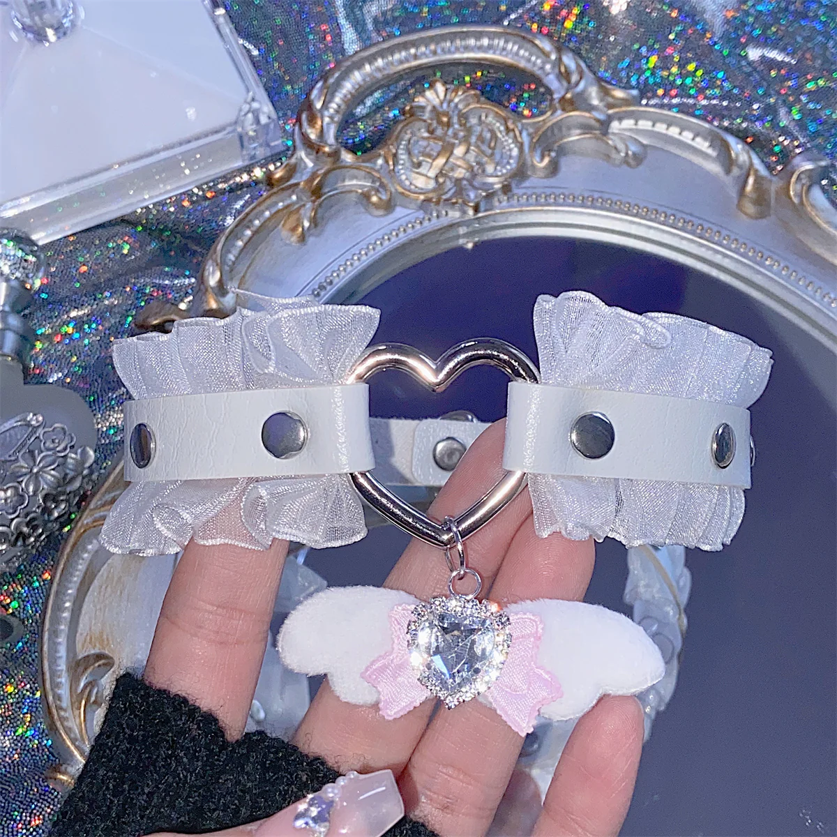 EGL Heart Bow Angel Devil Wings Lace Choker Necklace - Image 9