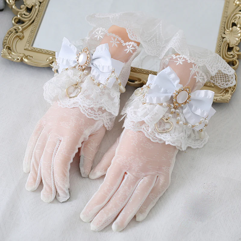 Elegant Pretty Lace Bow Diamond Gemstone Gloves - Image 4